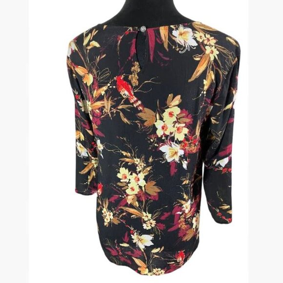 J Jill Multicolor Floral and Bird Motif Casual to Dressy Blouse  Size XS  EUC - Picture 7 of 11